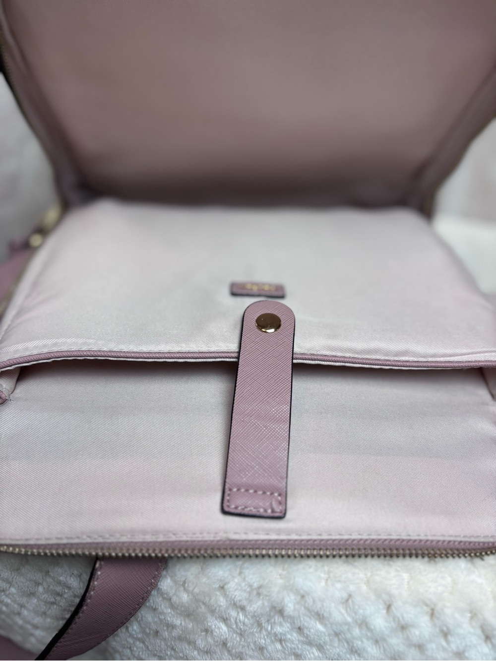Cal Pak Kaya Faux Leather Lap Top Back Pack in Blush Color Gold Tone Hardware - Picture 10 of 13